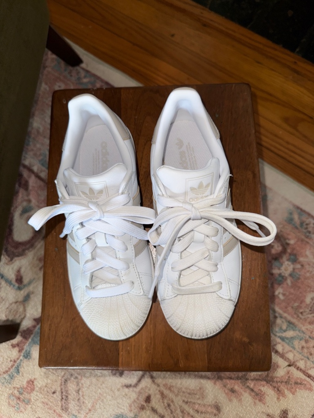 Adidas Tan and White Superstar Sneakers, size 6 - Picture 2 of 6